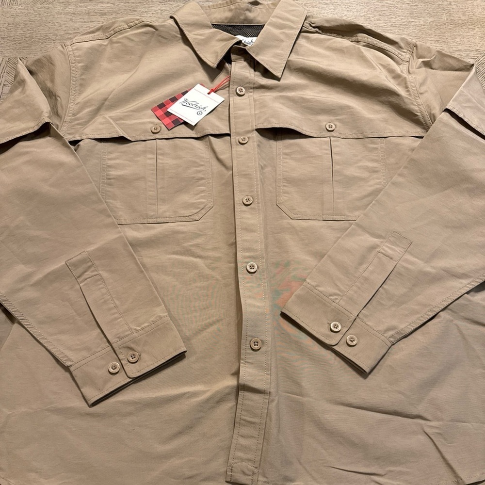NWT Woolrich Lined Fishing Shirt Jacket Mens Tan Brown Xl Button Vented New